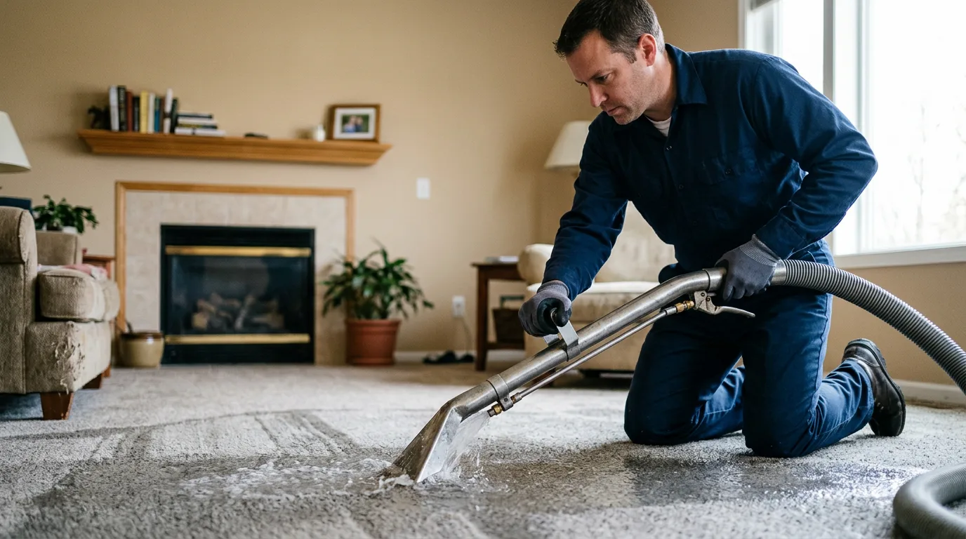 Water damage restoration technician working near Albion, OK